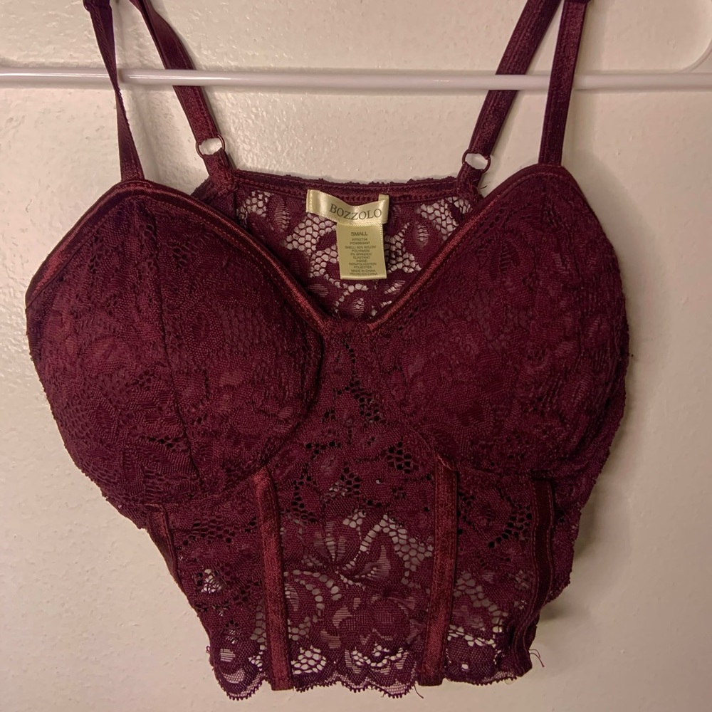 burgundy and pink Spaghetti strapped lace